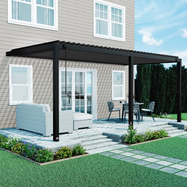 20x10 Evanston Wall Mounted Louvered Pergola