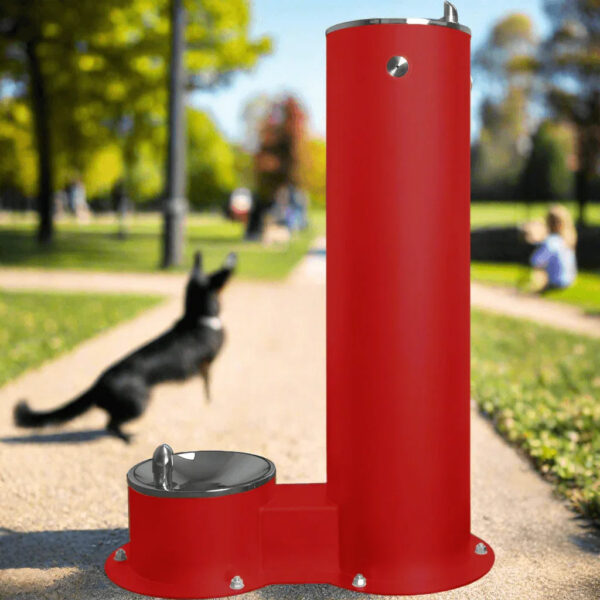 Willoughby WODF-2-PET Two-Station Exterior Water Drinking Fountain For Parks – Vandal-Resistant, Pet-Friendly